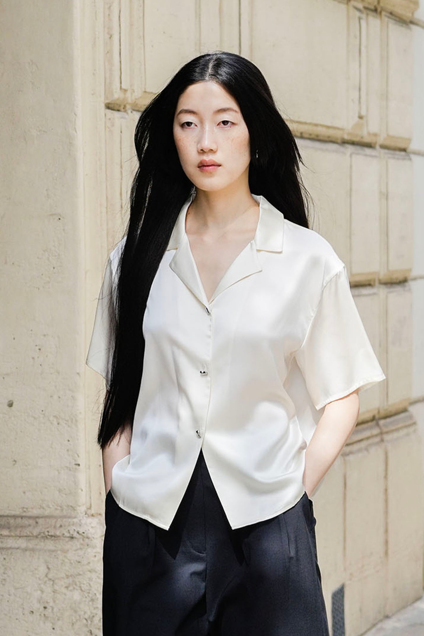 Elegant Breeze Short-Sleeve Silk Shirt