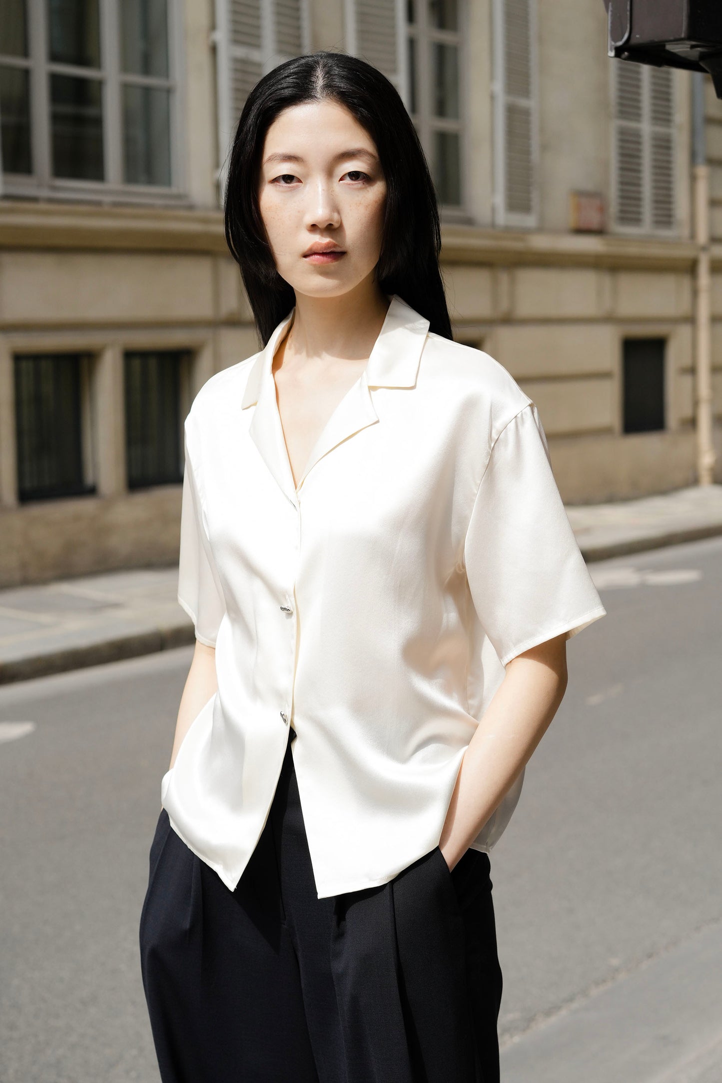 Elegant Breeze Short-Sleeve Silk Shirt