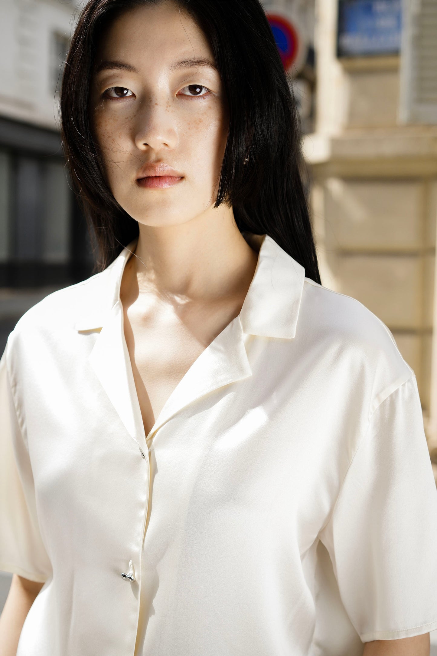 Elegant Breeze Short-Sleeve Silk Shirt