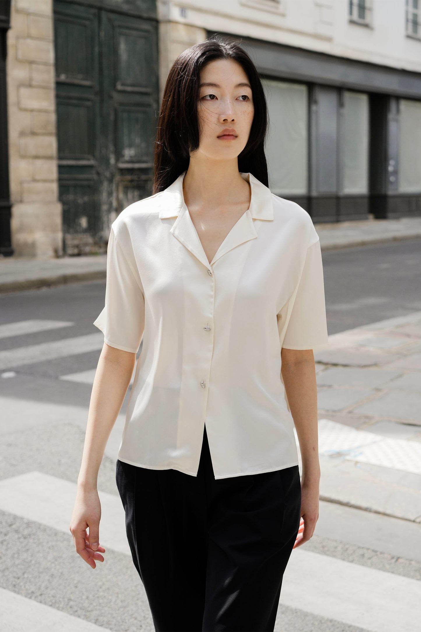 Elegant Breeze Short-Sleeve Silk Shirt