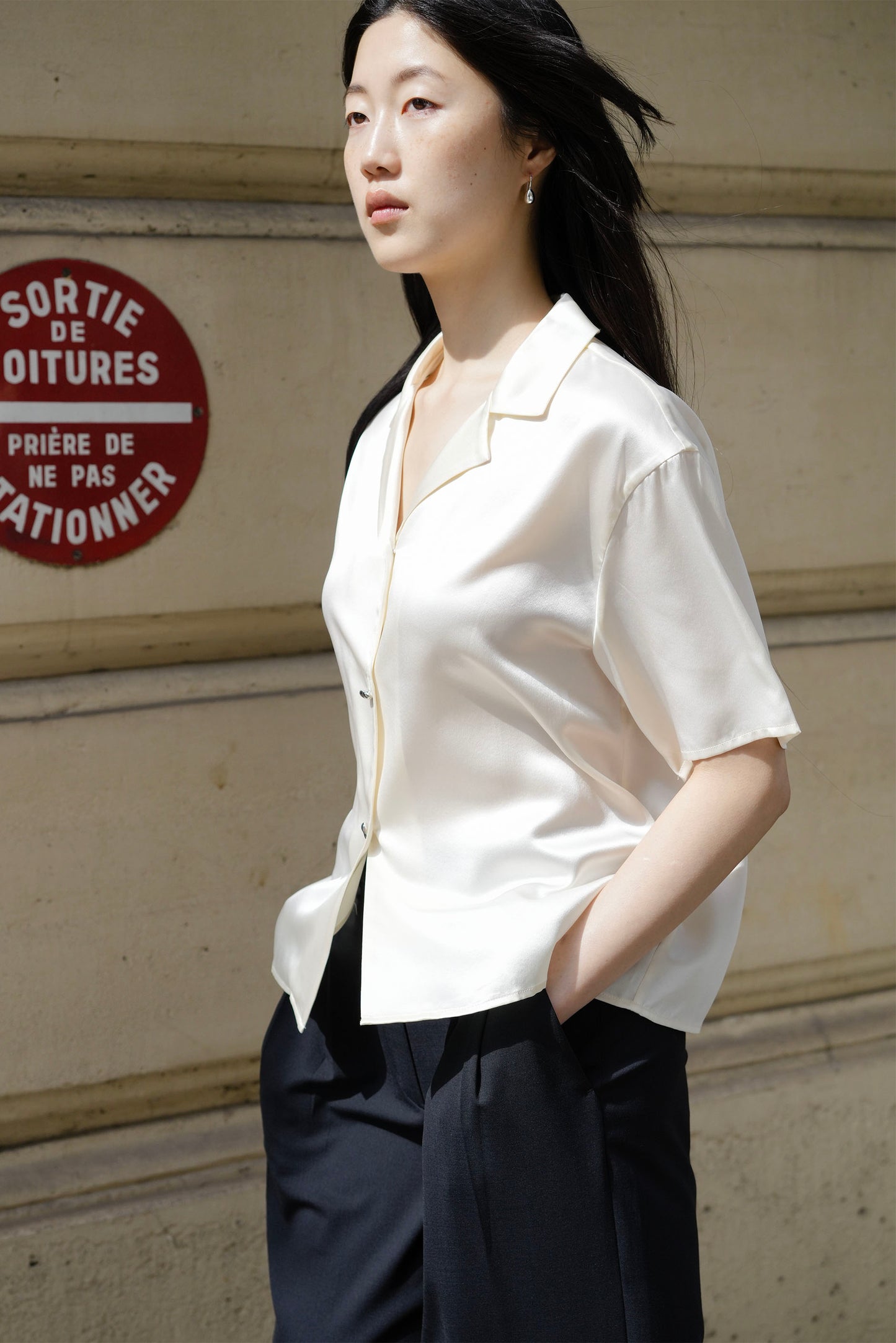 Elegant Breeze Short-Sleeve Silk Shirt